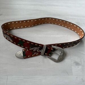 Vintage Mexican Hand Tooled Western Leather Belt